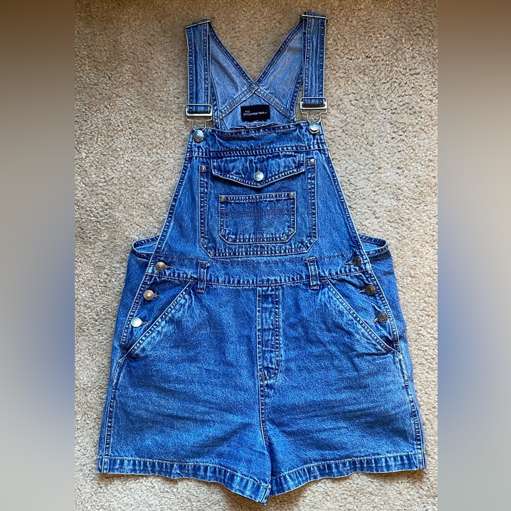 No Boundaries medium blue denim short overalls